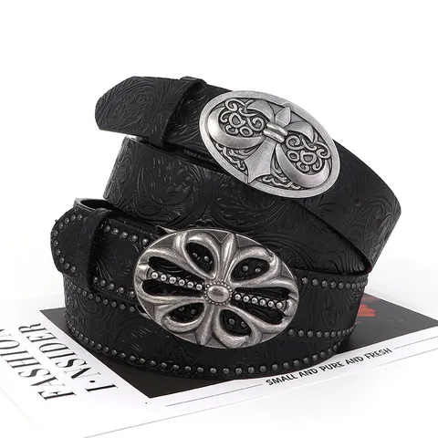 Retro Western Gürtel Aus PU-Leder Für Damen Und Herren Vintage Kreuzschnalle Gothic Geprägter Hüftgürtel Punk Jeans Gürtel Zubehör