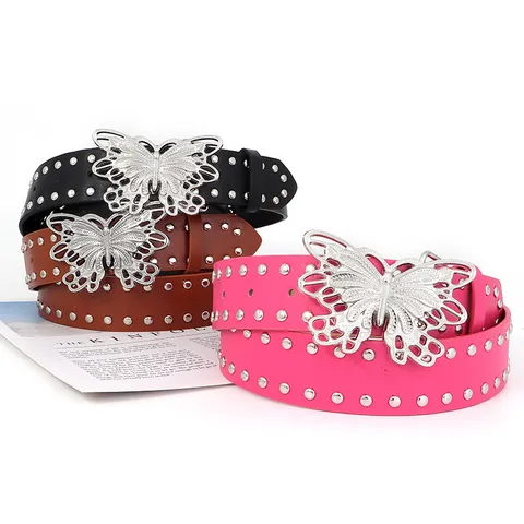 Y2K Niete Schmetterling Gürtel Damen Mode PU Leder Hüftgurt Punk Stil Metall Hohl Schnalle Accessoire Für Outfit