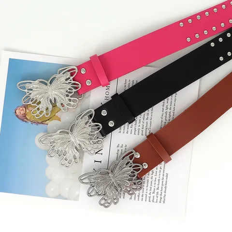 Y2K Niete Schmetterling Gürtel Damen Mode PU Leder Hüftgurt Punk Stil Metall Hohl Schnalle Accessoire Für Outfit