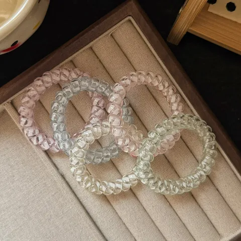 Candy Color Striped Transparent Telephone Wire Hair Ties Resin Spiral Hair Ropes Sweet Girls Hair Accessories
