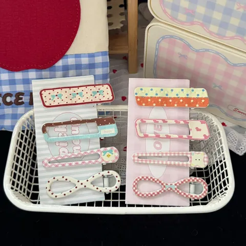 Korean Sweet Cute Girl Plaid Polka Dot Square Hair Clip Metal Duckbill Hairpin Fringe Bangs Hair Accessory