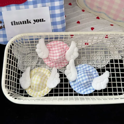 Sweet Cute Plaid Hat Shape Hair Clip With Wings Fabric Hair Accessories Sweet Hairpin For Women Daily Styling