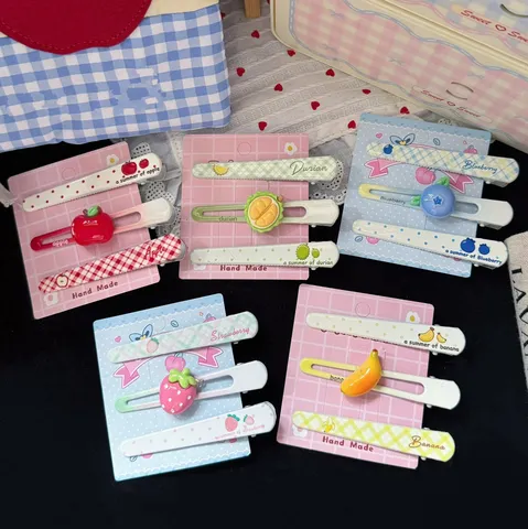 Sweet Cute Fruit Hair Clips Three-Piece Set Resin Duckbill Hairpins Sweet Girls Bangs Hair Accessories Daily Styling Hair Jewelry Gift