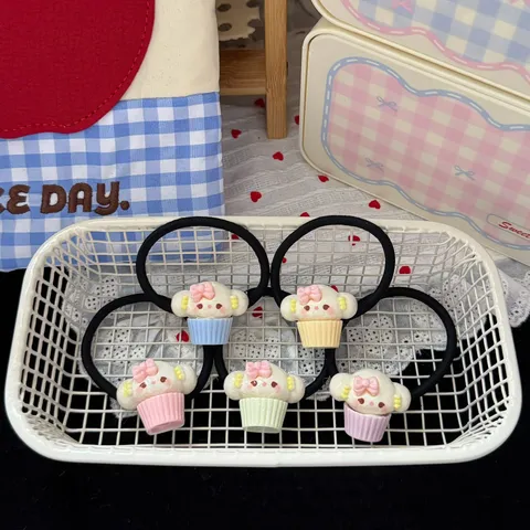 Cute Cartoon Puppy Cupcake Black Hair Tie Sweet Girls Ponytail Hair Rope Hair Accessories