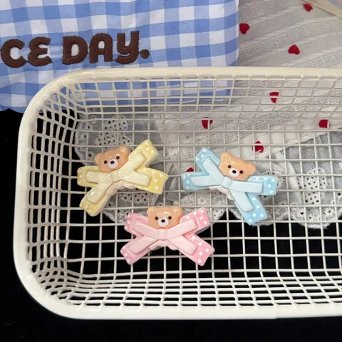 Cute Resin Little Bear Bow Duckbill Hair Clip Sweet Style Hairpin For Women Girls Hair Accessories