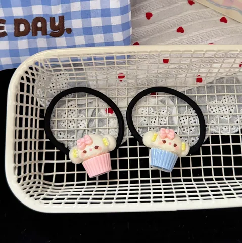Cute Cartoon Puppy Cupcake Black Hair Tie Sweet Girls Ponytail Hair Rope Hair Accessories
