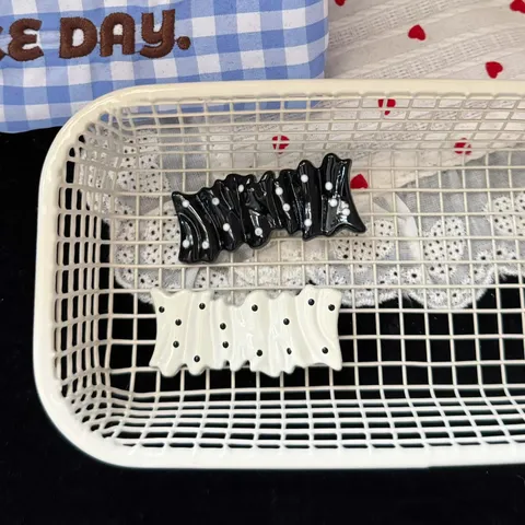 Korean Style Black White Polka Dot Pleated Square Hair Clip Minimalist Cute Bangs Hairpin Hair Accessories For Women