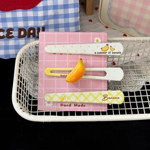 Sweet Cute Fruit Hair Clips Three-Piece Set Resin Duckbill Hairpins Sweet Girls Bangs Hair Accessories Daily Styling Hair Jewelry Gift