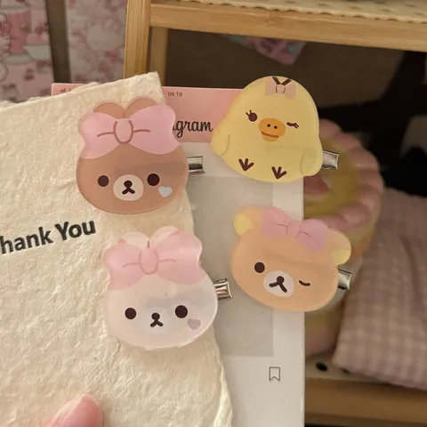Cute Cartoon Bear Duck Rabbit Hair Clip Sweet Acrylic Duckbill Hairpin Bowknot Hair Accessories For Women