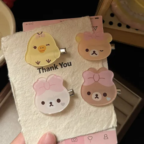 Cute Cartoon Bear Duck Rabbit Hair Clip Sweet Acrylic Duckbill Hairpin Bowknot Hair Accessories For Women