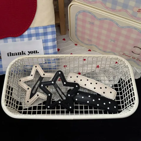 Korean Minimalist Polka Dot Black And White Star Square Leather BB Hair Clips Fashion Hair Pins For Women