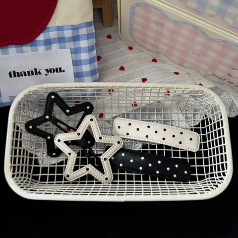 Korean Minimalist Polka Dot Black And White Star Square Leather BB Hair Clips Fashion Hair Pins For Women
