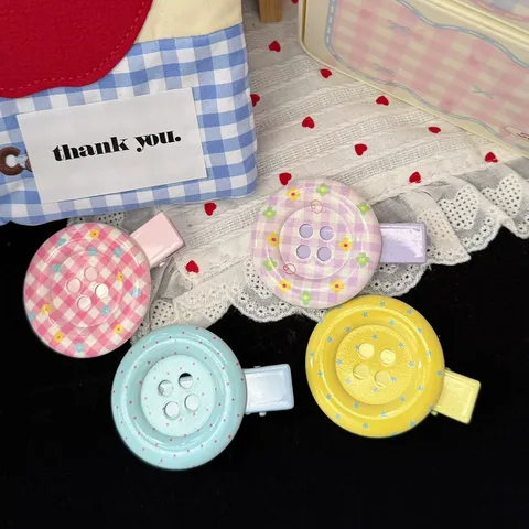 Cute Sweet Style Large Button Hair Clip Colorful Plastic Duckbill Hairpin Kawaii Daily Hair Accessories For Women And Girls