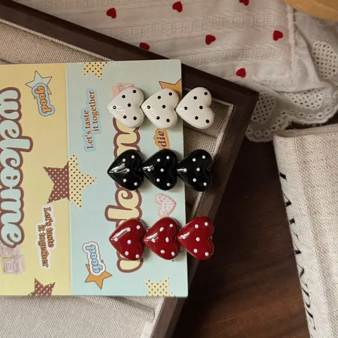 Sweet Polka Dot Heart Hair Clip Cute Resin Duckbill Hairpin Fashion Hair Accessories For Women Daily Styling Hair Jewelry
