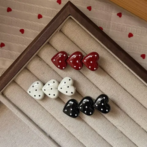 Sweet Polka Dot Heart Hair Clip Cute Resin Duckbill Hairpin Fashion Hair Accessories For Women Daily Styling Hair Jewelry