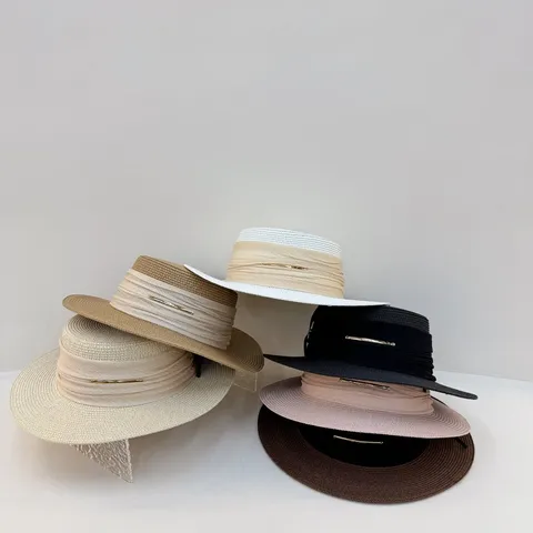 Sombrero de Paja Retro Británico para Mujer Verano Al Aire Libre Vacaciones en la Playa Ala Ancha Parte Superior Plana Protección Solar Moda Sombrero Fedora