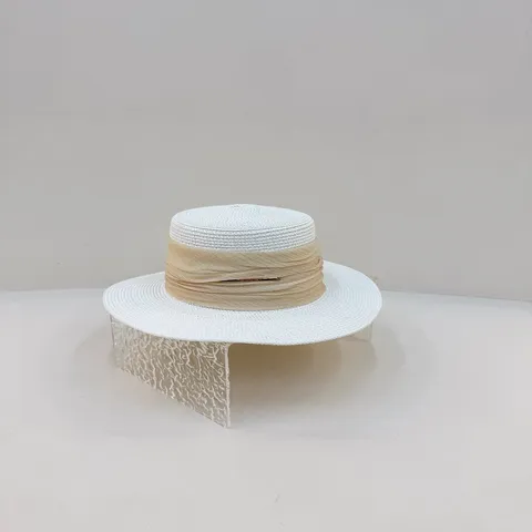 Sombrero de Paja Retro Británico para Mujer Verano Al Aire Libre Vacaciones en la Playa Ala Ancha Parte Superior Plana Protección Solar Moda Sombrero Fedora