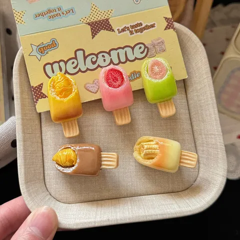 Sweet Resin Fruit Ice Cream Hair Clip Cute Cartoon Strawberry Hairpin Fashion Hair Accessories For Girls Daily Hair Styling
