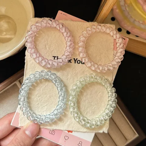 Candy Color Striped Transparent Telephone Wire Hair Ties Resin Spiral Hair Ropes Sweet Girls Hair Accessories