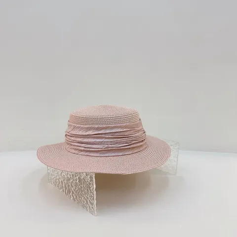 Femmes Français Luxe Large Bord Chapeau de Paille Été Voyage Protection Solaire Anti-UV Raphia Dessus Plat Chapeau de Soleil