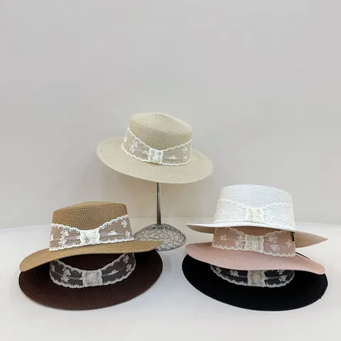 Sombrero de Paja para Mujer Lazo Elegante Protección Solar Sombrero de Playa Vacaciones de Verano Viaje al Aire Libre Gorra Tejida de Paja