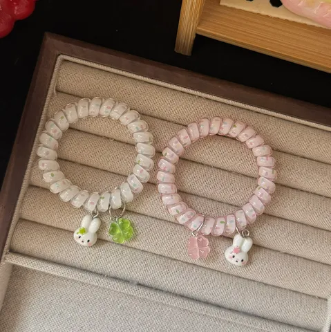 Dolce Carino Piccolo Coniglio Floreale Elastico per Capelli a Filo di Telefono Estetico Ragazza Coda di Cavallo Corda Capelli Accessori