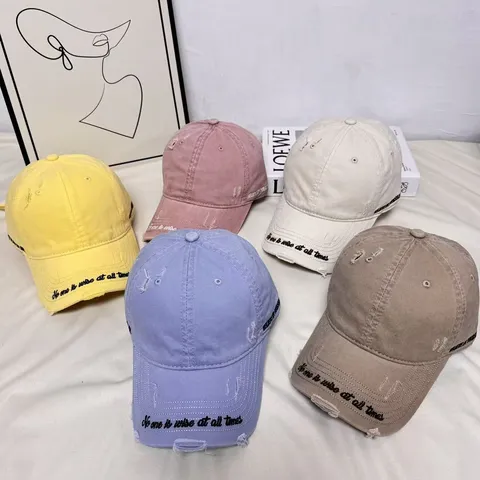 Gorra de Béisbol de Algodón para Mujer Desgastada Rota Letra Bordada Borde Curvo Ajustable Sombrero de Deporte Moderno