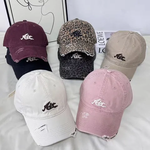 Gorra de Béisbol de Algodón con Bordado de Letras Desgastado Roto Lavado Protección Solar Exterior Casual