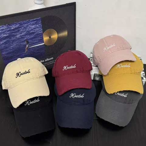 Gorra de Béisbol de Algodón Lavada Estilo Desgastado Unisex Ala Ancha Letra Bordada Sombrero Casual para Hombres Mujeres