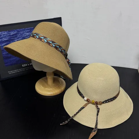 Sombrero de Paja de Ala Ancha para Mujer Plegable Verano Playa Sombrero de Sol Lazo