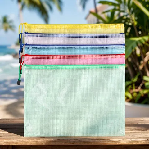 Transparent Waterproof PVC Mesh Document Bag Zipper Folder Filing Bag Portable Storage Bag For Office School Supplies