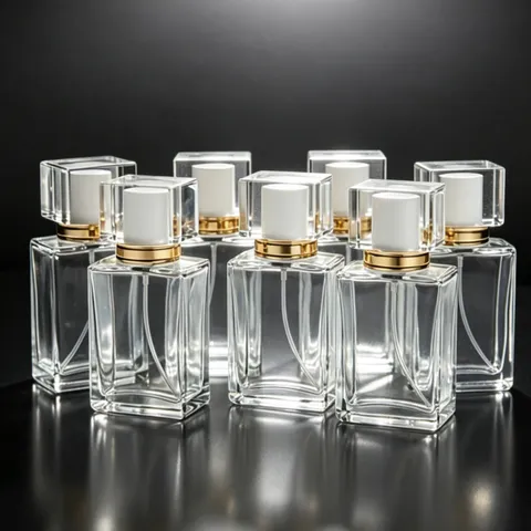 Empty Refillable Glass Perfume Bottle Transparent Cosmetic Container With White Cap And Gold Sprayer For Travel Home