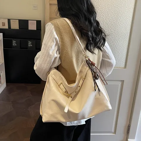 Mujeres Gran Capacidad Bolso Tote Cuero PU Casual Minimalista Bolso de Hombro Color Sólido Cierre de Cremallera Bolso de Moda