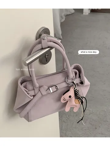Bolso Tote de Cuero PU de Moda para Mujer Bolso Pequeño de Asa Superior con Colgante Lindo Estilo Urbano Minimalista