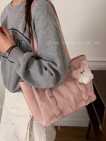 Mujeres Gran Capacidad Bolso Tote de Cuero PU Bolso de Hombro Casual de Commuter Bolso de Mano Color Sólido Con Correas Dobles