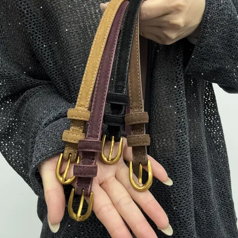 Dames Veelzijdig Vintage Splitleer Riem Elegante Casual Dunne Tailleriem Met Gouden Zinklegering Doornsluiting Voor Jurk Jeans