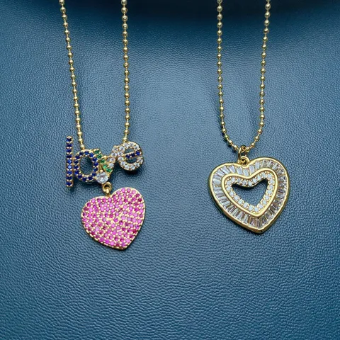 Minimalist Copper Rhinestone Heart Pendant Necklace For Women Gold Plated Love Letter Fashion Jewelry Choker