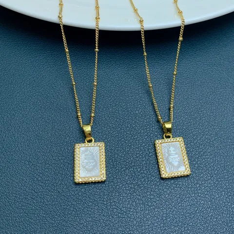 Fashion Copper Necklace For Women Natural Mother Of Pearl Zirconia Sacred Heart Pendant Gold Plated Chain Jewelry