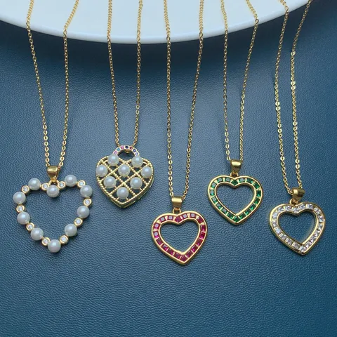 Minimalist Copper Heart Pendant Necklace For Women Gold Plated Rhinestone Artificial Pearl Choker Fashion Jewelry