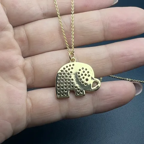 Women Gold Plated Copper Elephant Pendant Necklace Micro Inlaid Zircon Cute Animal Clavicle Chain Jewelry Gift
