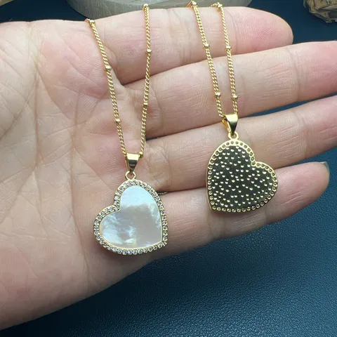 Minimalist Copper Natural Mother-Of-Pearl Heart Pendant Necklace For Women Elegant Gold Plated Heart Charm Necklace Jewelry