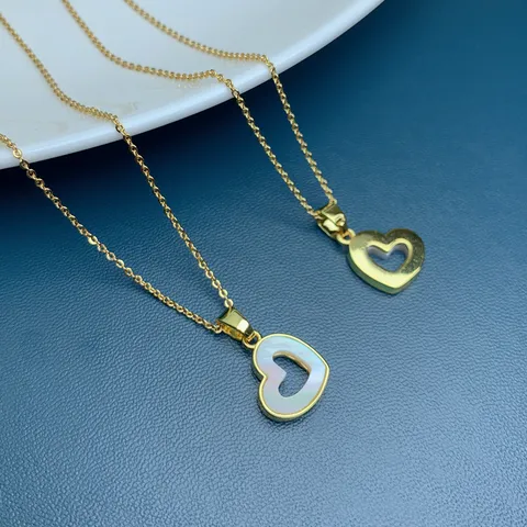 Minimalist Copper Natural Mother-of-Pearl Heart Pendant Necklace Gold Plated Women Clavicle Chain Jewelry