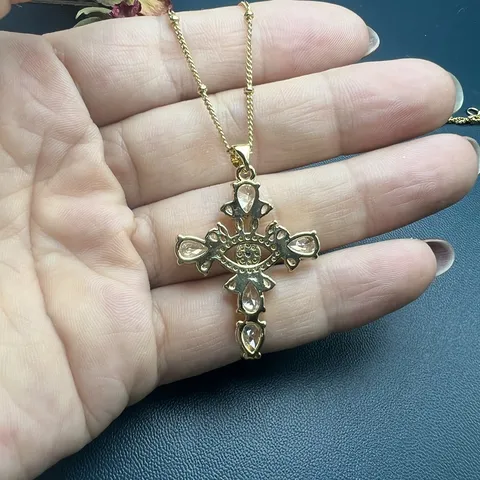 Retro Cross Evil Eye Pendant Necklace For Women Copper Zirconia Gold Plated Clavicle Chain Fashion Jewelry