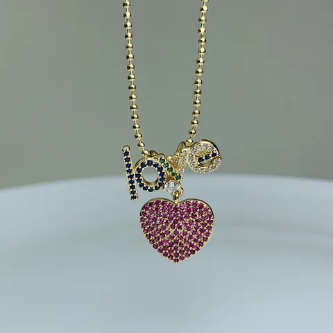 Minimalist Copper Rhinestone Heart Pendant Necklace For Women Gold Plated Love Letter Fashion Jewelry Choker