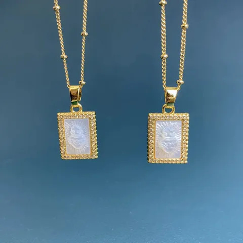 Fashion Copper Necklace For Women Natural Mother Of Pearl Zirconia Sacred Heart Pendant Gold Plated Chain Jewelry