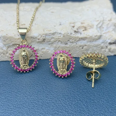 Retro Virgin Mary Portrait Necklace Earrings Set Alloy Rhinestone Jewelry Set For Women Banquet Party Gift