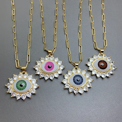European American Niche Design Alloy Zircon Evil Eye Pendant Necklace Fashion Sweater Chain Jewelry For Women