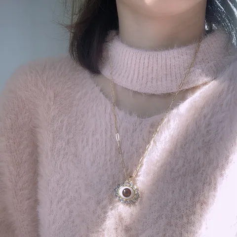 European American Niche Design Alloy Zircon Evil Eye Pendant Necklace Fashion Sweater Chain Jewelry For Women