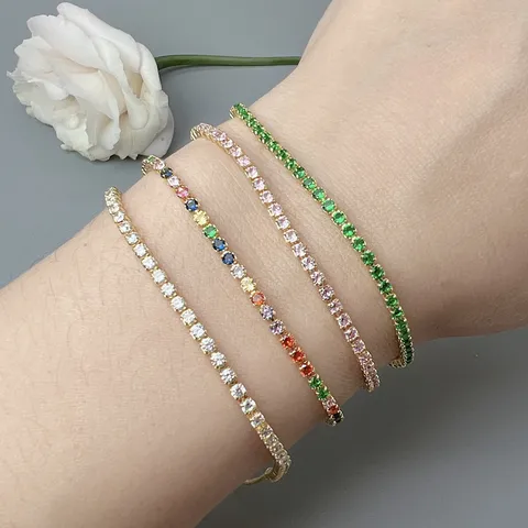 Fashion Alloy Crystal Zircon Tennis Bracelet Gold Silver Plated Geometric Rhinestone Chain Bracelet Jewelry For Women