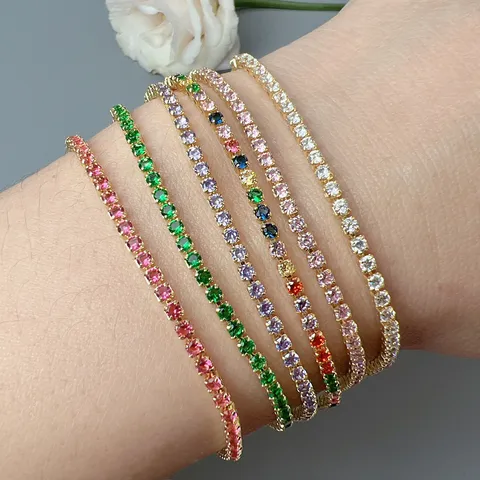 Fashion Alloy Crystal Zircon Tennis Bracelet Gold Silver Plated Geometric Rhinestone Chain Bracelet Jewelry For Women